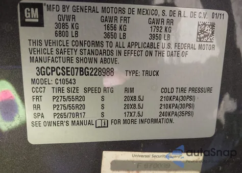 2011 Chevrolet Silverado 1500 Lt z USA, uszkodzony, nr VIN 3GCPCSE07BG228988